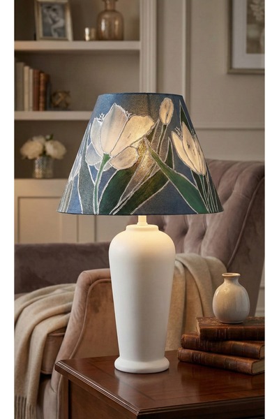 DecorKa Lampă de masă vintage recondiționată cu abajur pictat manual – model ...