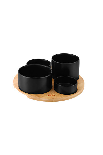 Zass Serving bowl set on bamboo stand ZG-SB 02 Black