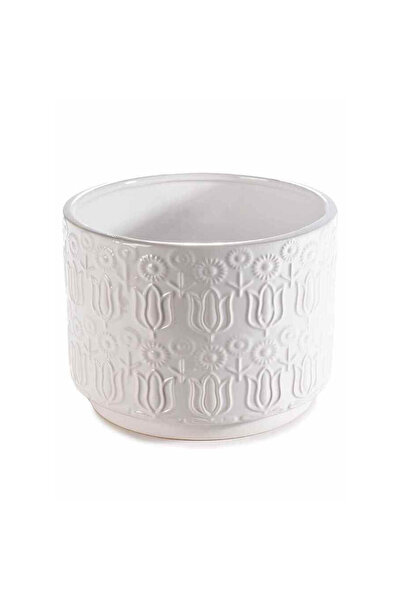 Decorer White Ceramic Flower Pot 16x12 cm