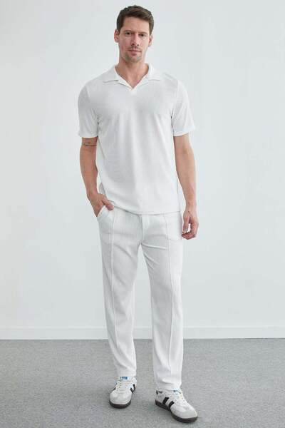 Fulla Moda Elastic Waist Ribbed Cotton Trousers