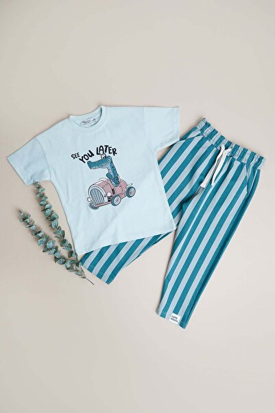 Fulla Moda 100% Cotton Printed Striped Boys' 2-Piece Set
