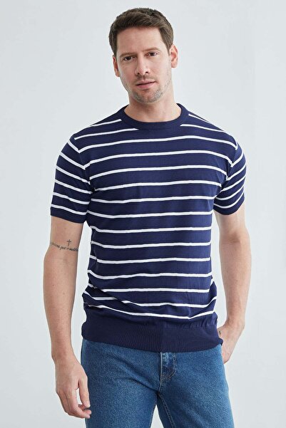 Fulla Moda Tricou tricotat cu gât în ​​dungi