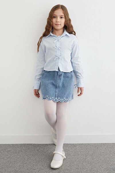 Fulla Moda تنورة جينز للفتيات مطرزة بالزهور مصنوعة من القطن بنسبة 100%