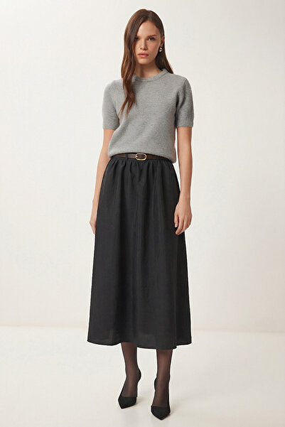 Lovelyİstanbul Belted Pocketed Midi Parachute Skirt Lcr0113 Black