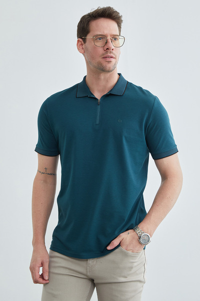 Fulla Moda Half Zip Polo Collar T-Shirt