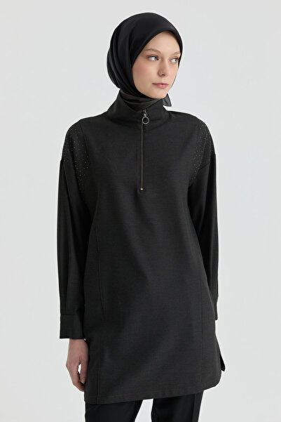Tuğba Önden Yarım Fermuarlı Tunik - Antrasit