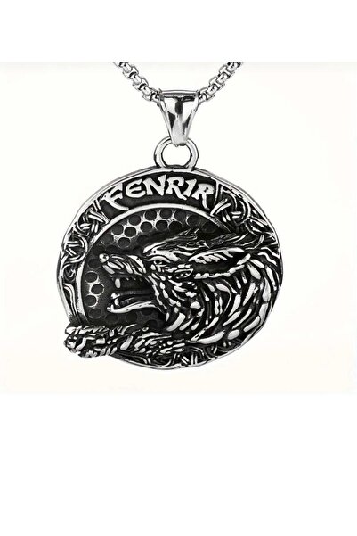 Yuchicly قلادة على شكل ذئب وبوصلة ذات وجهين - تصميم معدني فضي اللون للجنسين