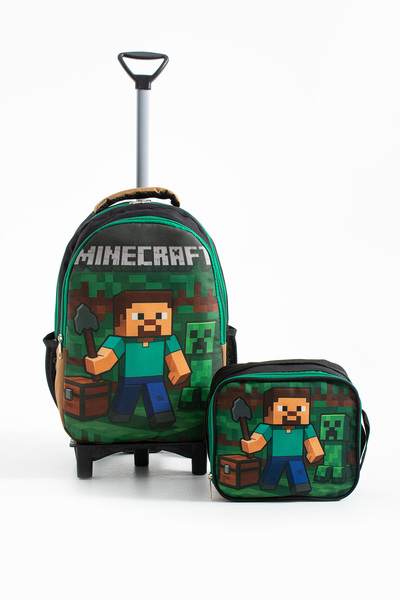 Roxy Mine Creeper Steve Baskılı Ayaklı Sabit Çekçekli 2'li Okul Seti Su Geçir...