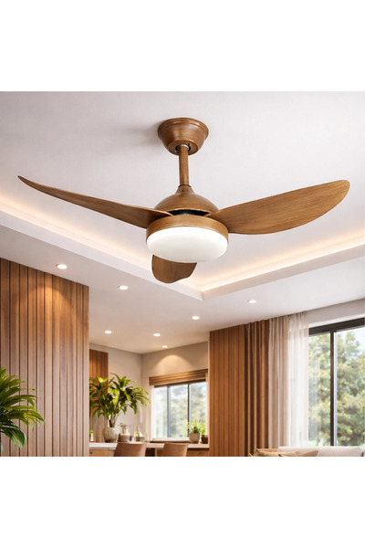 HAMER Modern wooden ceiling fan with 3 multi-color LED lighting and remote co...