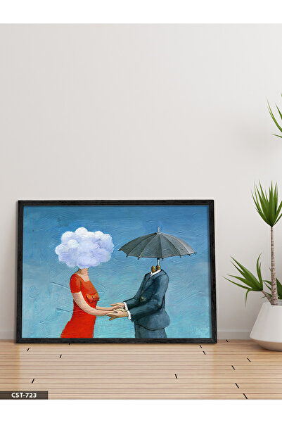 Evinemoda Obrada u obliku oblaka i kišobrana, jednodijelna crna slika u drven...