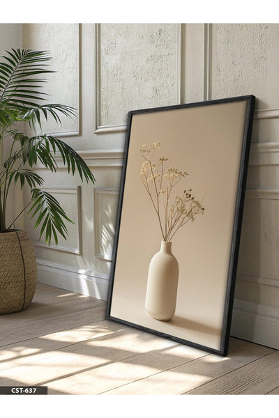 Evinemoda Minimalist Plant in Vase One-Piece Black Wooden Framed Painting