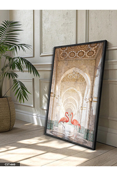 Evinemoda Dva roza flaminga, jednodijelna crna slika u drvenom okviru