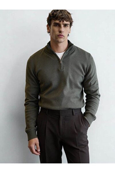 Atelier Old Money Merino Blend Half Zip Haki Knit FW5946
