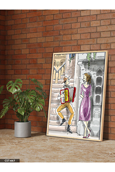 Evinemoda Artist de stradă și tablou într-o singură bucată cu ramă din lemn p...