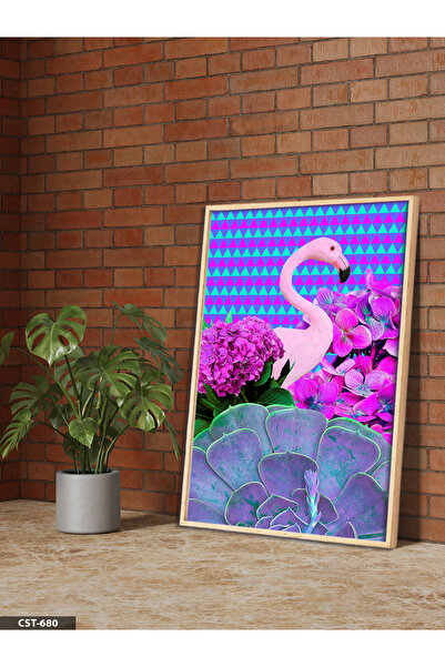 Evinemoda Flamingo i cveće, jednodijelna slika u drvenom okviru