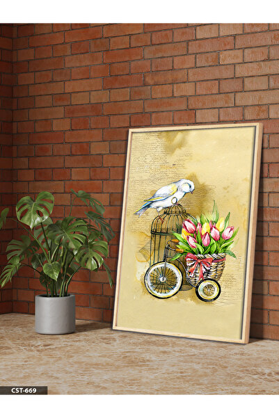 Evinemoda Lale i ptica, jednodijelna slika u drvenom okviru