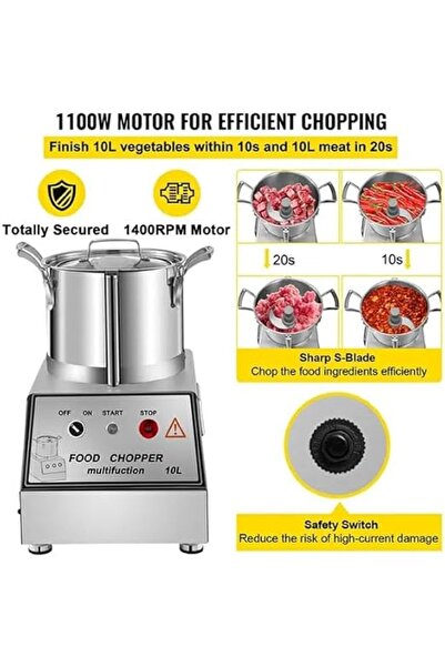 LETWOO Commercial Electric Food Processor, 10L, 1100W, 1400RPM, Stainless Steel