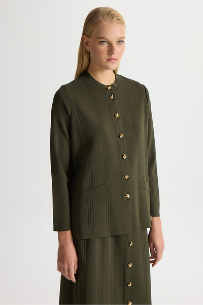 MISS DALIDA Düğmeli Klasik Triko Ceket Haki
