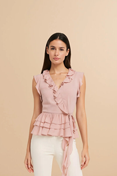 2TRENDY Pink top with side ruffle detail