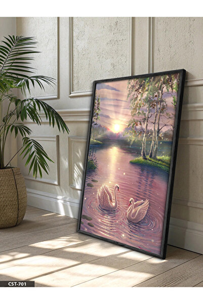 Evinemoda Jednodijelna crna slika u drvenom okviru "Labuđe jezero"