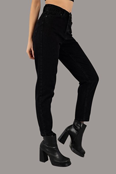 Ramrod Retro Black Lycra Women's High Waist Denim Mom Jeans Boyfriend Jeans