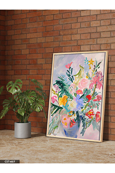 Evinemoda Pictură în ulei cu aspect de flori într-o vază, tablou într-o singu...