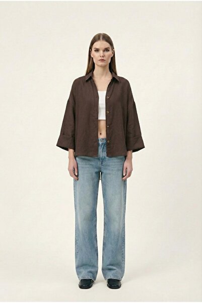 Maule Памучен ленен Truvakar с широки ръкави и маншети, дамска блуза Truvakar...