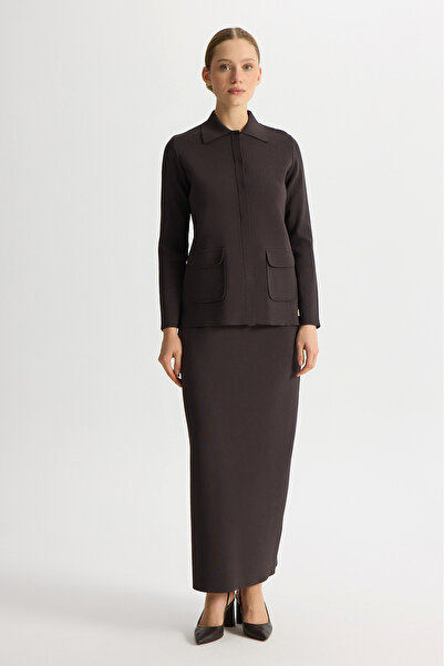 MISS DALIDA A Kesim Düz Renk Triko Etek Kahverengi