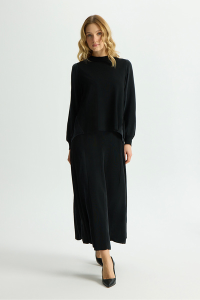 MISS DALIDA Evaze Kesim Bileği Lastikli Tunik Siyah