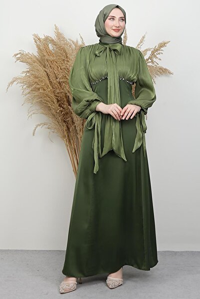 GİYZAMİLA Perla Saten Abiye Soft Green