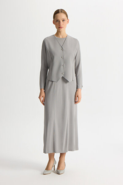 MISS DALIDA Düz Renk Rahat Kalıp Elbise Gri
