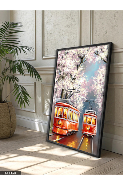 Evinemoda Prolećna crvena tramvajna slika u jednom komadu sa crnim drvenim ok...