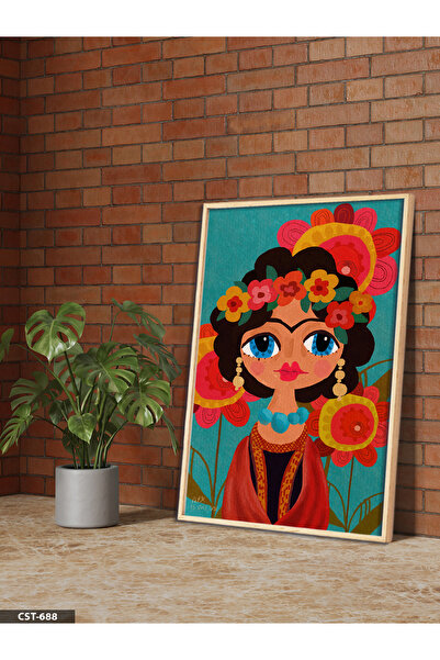 Evinemoda Frida Kalo i cveće, jednodijelna slika u drvenom okviru