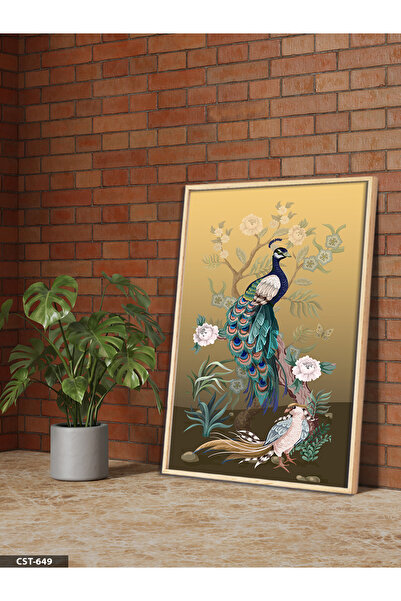 Evinemoda Πίνακας με ξύλινο πλαίσιο με φλοράλ σχέδιο παγώνιας