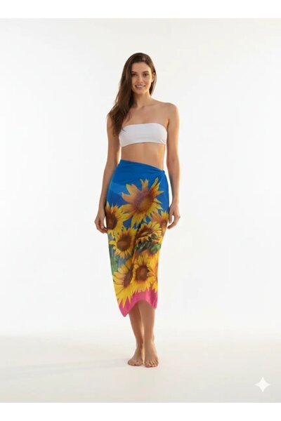 hazelin Γυναικείο Μπλε Σκούρο Μεταξένιας Υφής Εισαγόμενο Σιφόν Παρεό HZL26-LC000