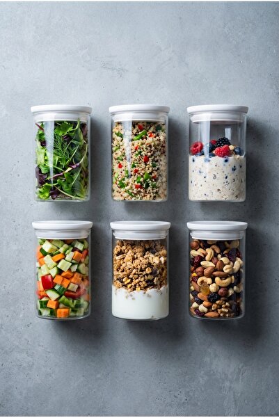 ZURİ DESİGN Glass Storage Jar with Vacuum White Lid Dry Food Storage Containe...