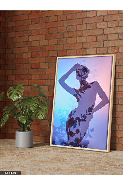 Evinemoda Silueta žene sa cvetnim motivima, jednodijelna slika u drvenom okviru