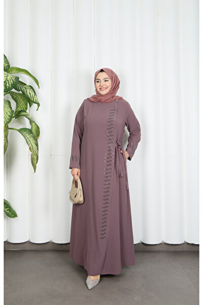HNT Hayrunnisa Tesettür Büyük Beden Zarif Taş İşlemeli Kuşak Detaylı Anne Elb...