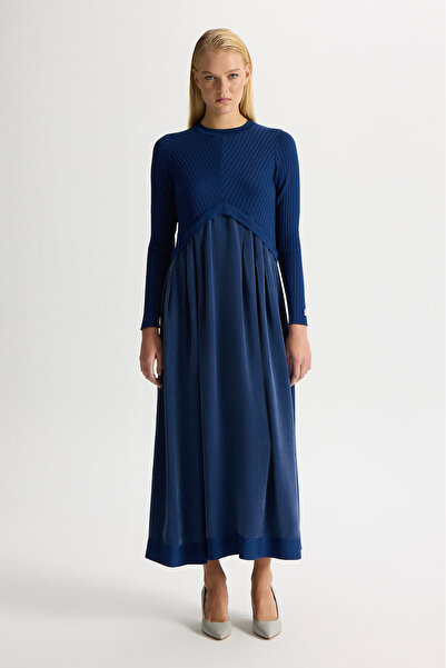 MISS DALIDA Triko Cupro Elbise Navy