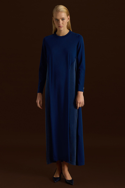 MISS DALIDA Ön Kısmı Cupro Detaylı triko Elbise Navy