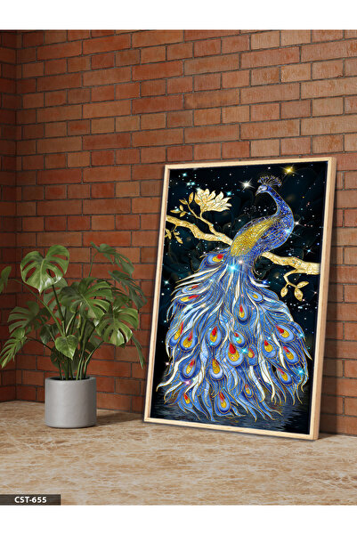 Evinemoda Veličanstvena slika jednog pauna u drvenom okviru