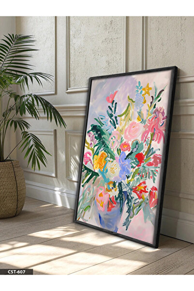 Evinemoda Slika u jednom komadu sa cvetom u vazi i crnim drvenim okvirom