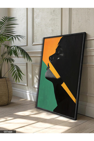 Evinemoda Šarena ženska silueta, jednodijelna crna slika u drvenom okviru