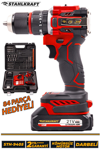 STAHLKRAFT 21 V Çift Akülü Çelik Mandren Kömürsüz Motor Darbeli Şarjlı Vidala...