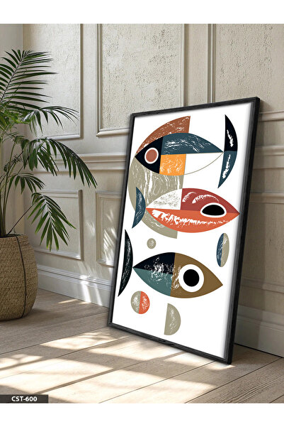 Evinemoda Apstraktna umetnost i ribe, jednodijelna crna slika u drvenom okviru