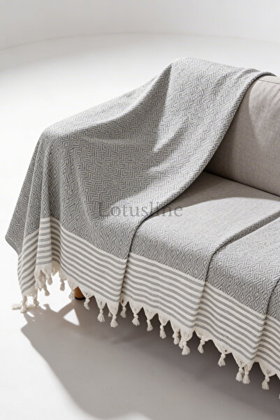 Lotusline Fringed Sofa Cover 100% Cotton |   Sofa Shawl 170X310 cm Arm Cover