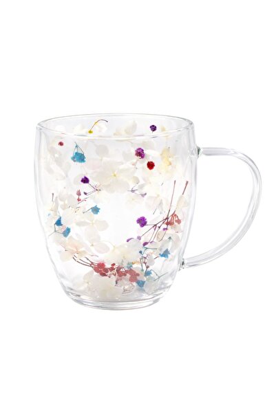 Ginza Κούπα με λευκά, ροζ και μοβ αποξηραμένα λουλούδια, Διπλό τοιχώματα, βορ...