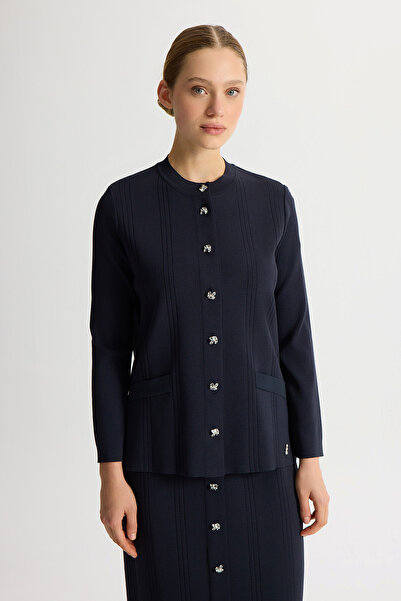 MISS DALIDA Düğmeli Klasik Triko Ceket Dark Navy