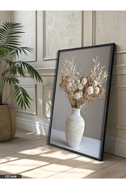 Evinemoda Plantă minimalistă în vază, tablou dintr-o singură bucată, înrămat ...