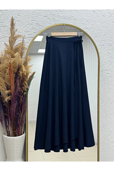 MİHRA STORE Tülay Side Tie Zippered Skirt-Ml2125 Navy Blue
